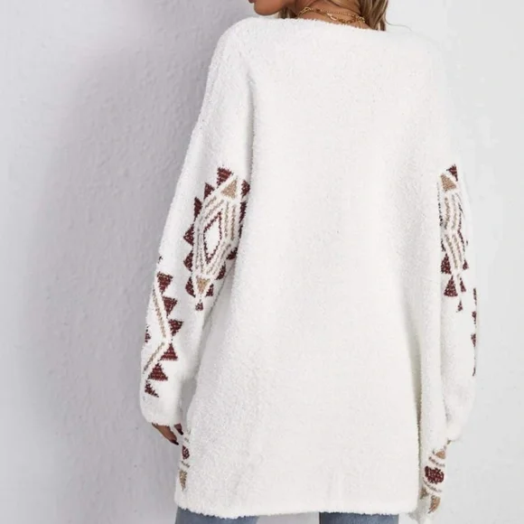 Cozy Tribal print Open Front Fuzzy Cardigan - Picture 4 of 4